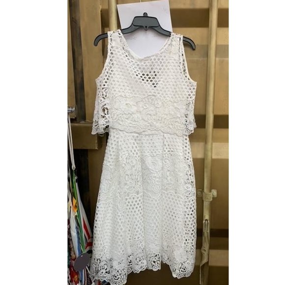 Eva Franco White Lace Midi Dress W/ Scalloped Hem - Picture 3 of 3